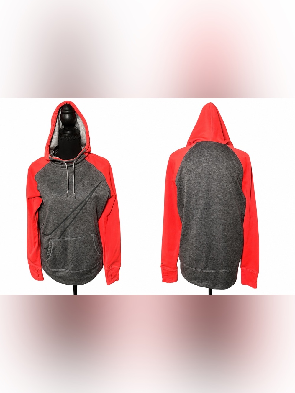 🩷 Nike Therma-FIT Coral Pink & Gray Hoodie – Size Large